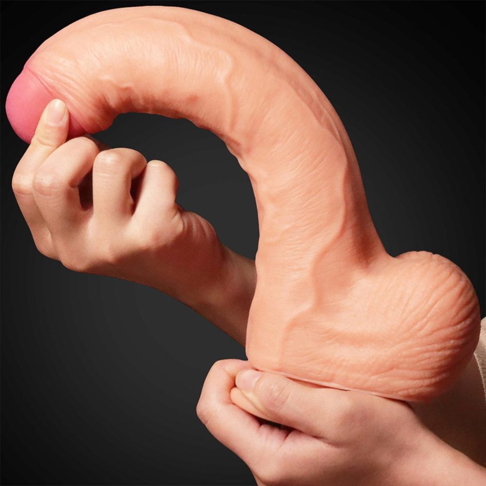 A-Spot Dildos | Leman Russ XL 8" Realistic Dual Density Silicone Dildo With Suction Cup & Balls