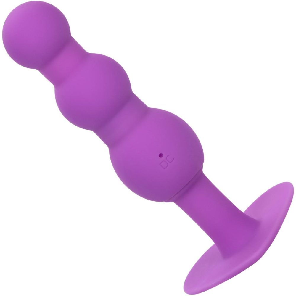 Anal Beads | First Time Triple Beaded Probe Rechargeable Silicone Vibrating Butt Plug – Purple