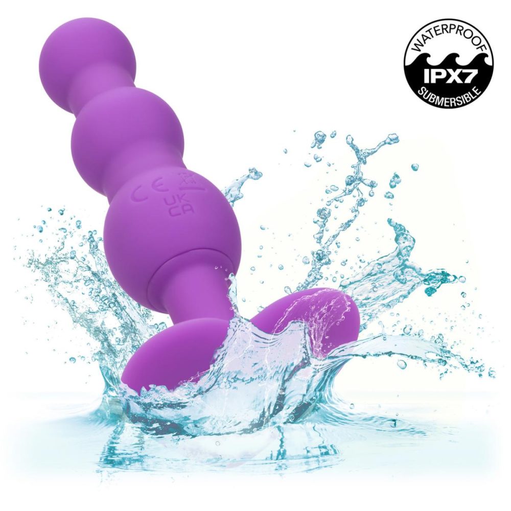 Anal Beads | First Time Triple Beaded Probe Rechargeable Silicone Vibrating Butt Plug – Purple