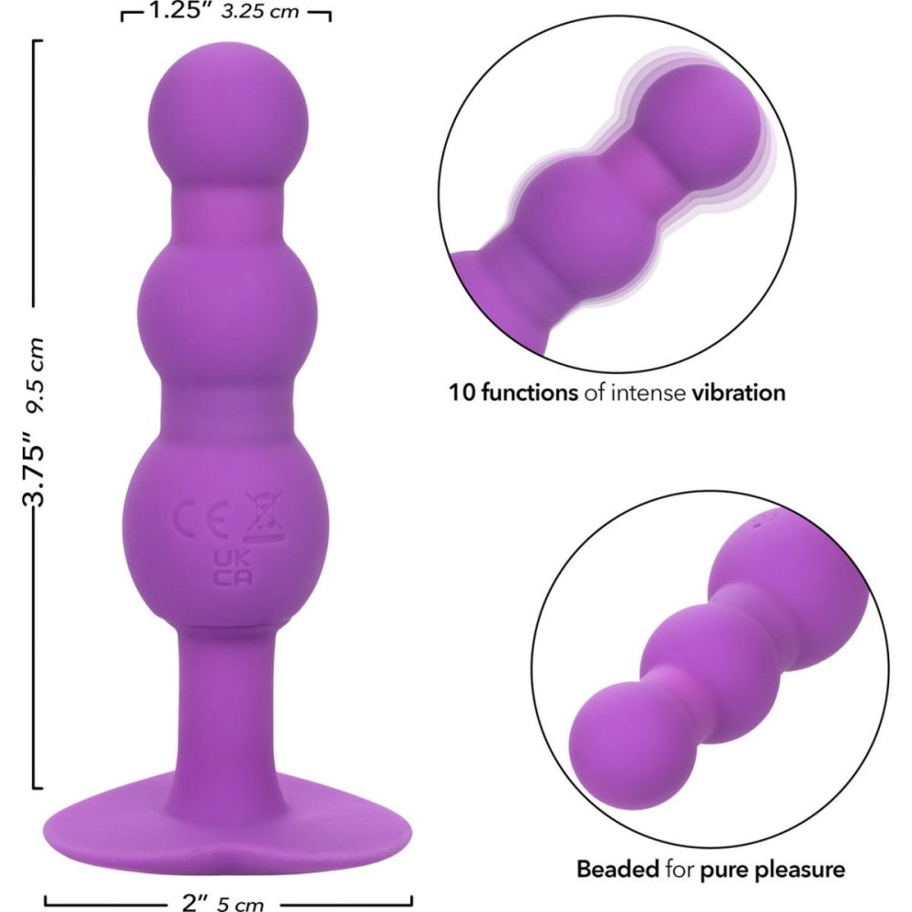 Anal Beads | First Time Triple Beaded Probe Rechargeable Silicone Vibrating Butt Plug – Purple