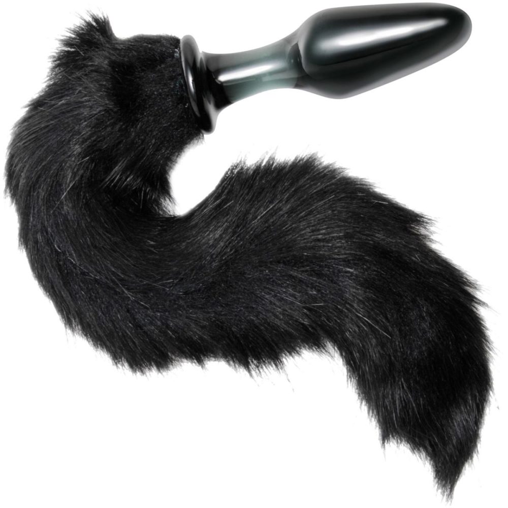 Anal Plugs With Tails | Midnight Fox Black Glass Anal Plug With Faux Fox Tail