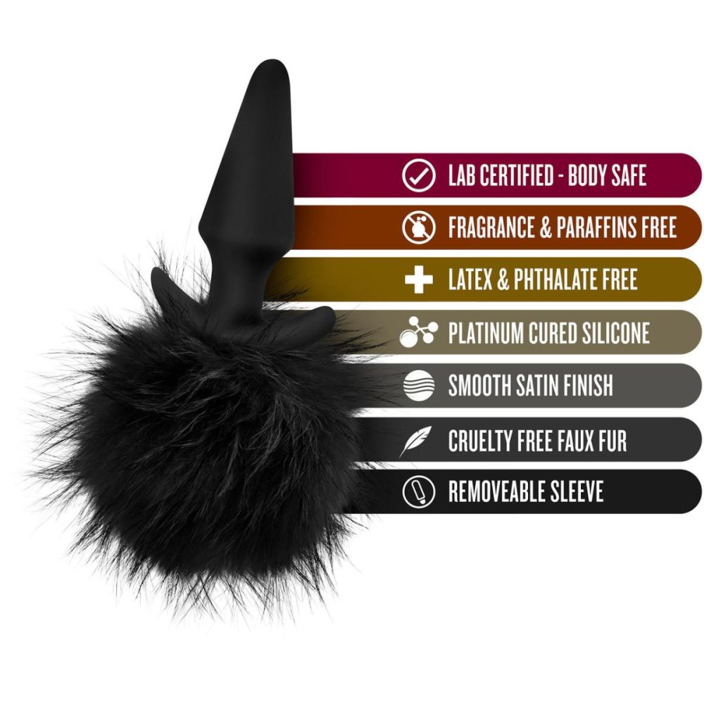 Anal Plugs With Tails | Temptasia Bunny Tail Pom Plug Silicone Butt Plug With Fur Pom-Pom by – Black