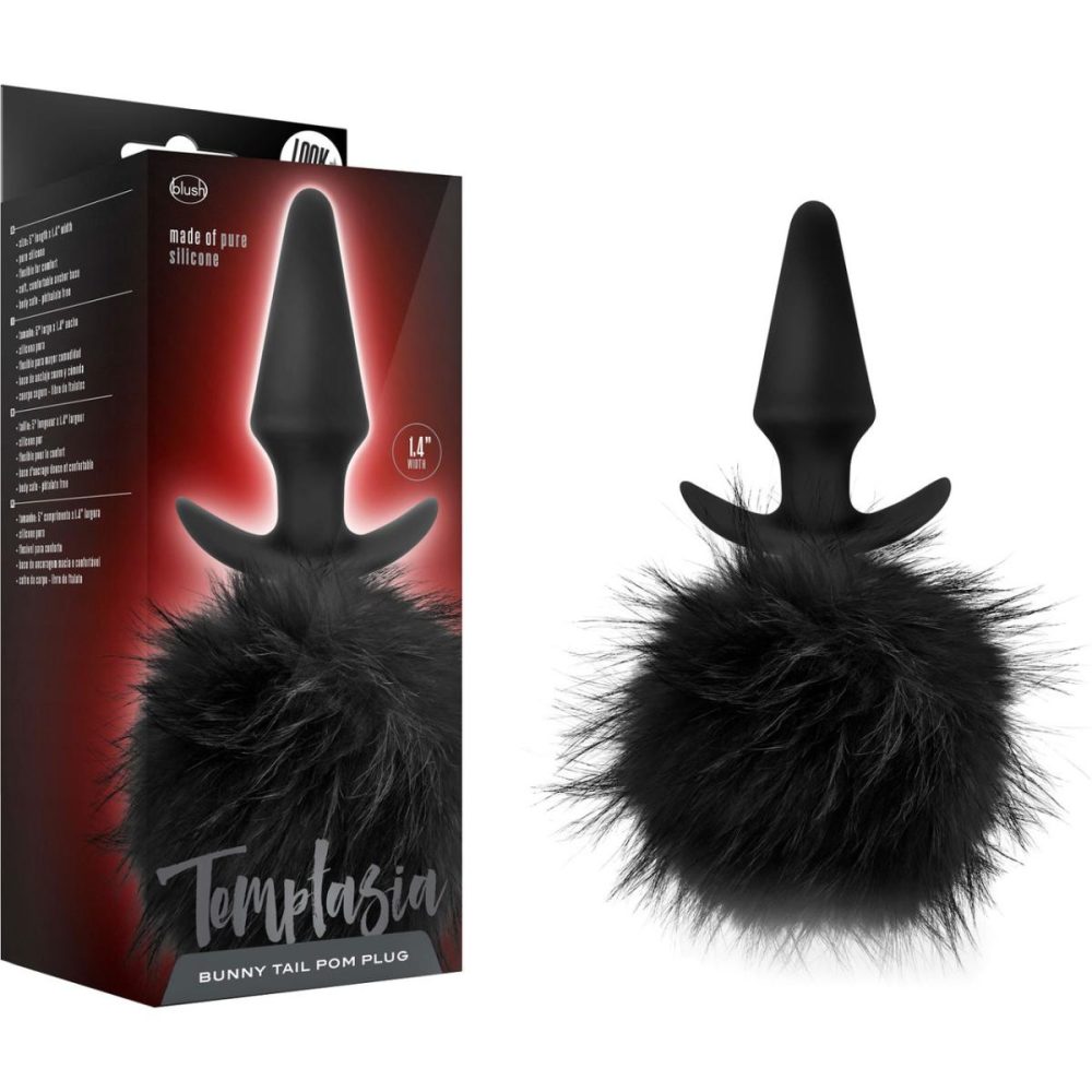 Anal Plugs With Tails | Temptasia Bunny Tail Pom Plug Silicone Butt Plug With Fur Pom-Pom by – Black