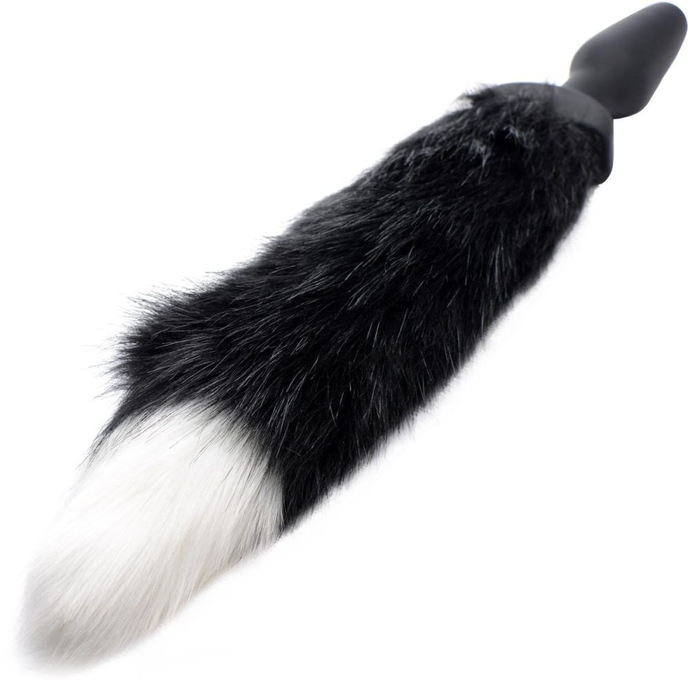 Anal Plugs With Tails | Waggerz Vibrating & Wagging Silicone Anal Plug With Black & White Faux Fur Tail & Remote