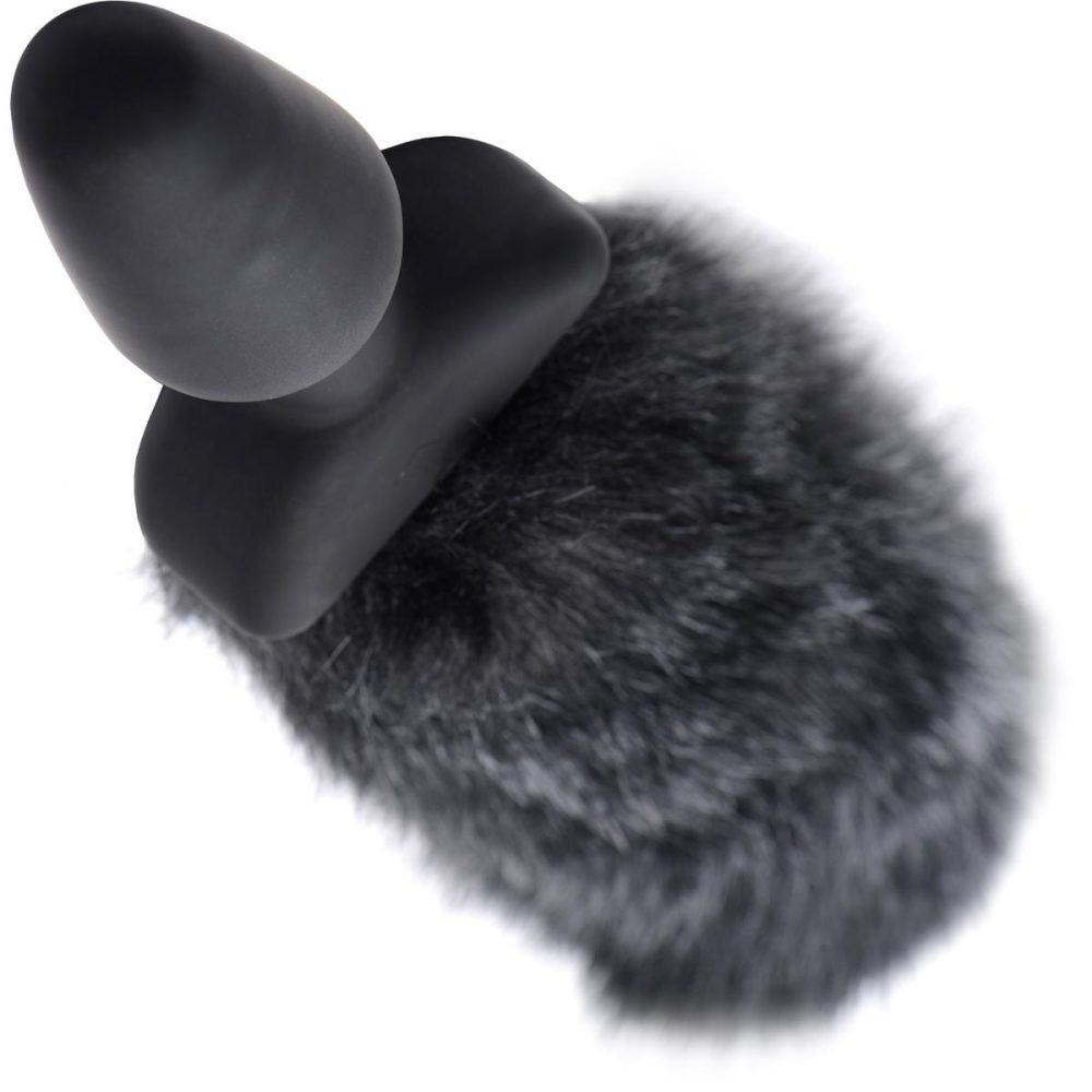 Anal Plugs With Tails | Waggerz Vibrating & Wagging Silicone Anal Plug With Black & White Faux Fur Tail & Remote