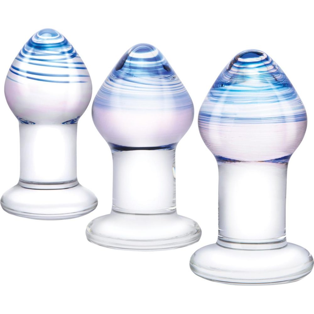 Anal Trainer Kits | Amethyst Rain Glass Butt Plug 3 Piece Anal Training Set – Clear & Blue