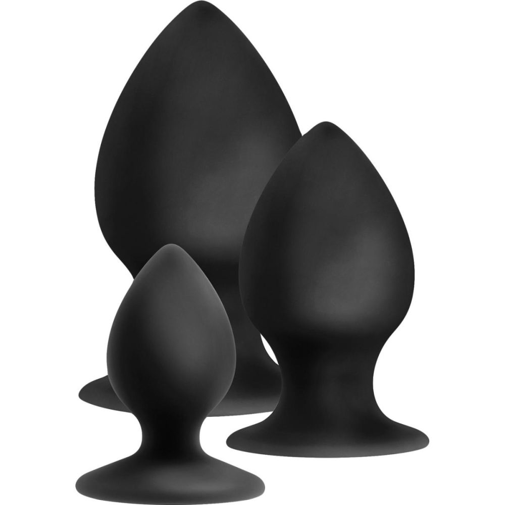 Anal Trainer Kits | Anal Adventures Platinum Silicone Anal Stout 3 Piece Butt Plug Kit – Black