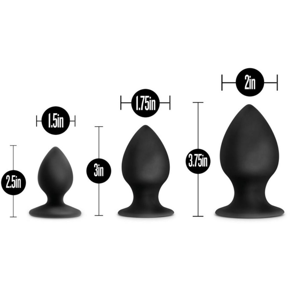 Anal Trainer Kits | Anal Adventures Platinum Silicone Anal Stout 3 Piece Butt Plug Kit – Black