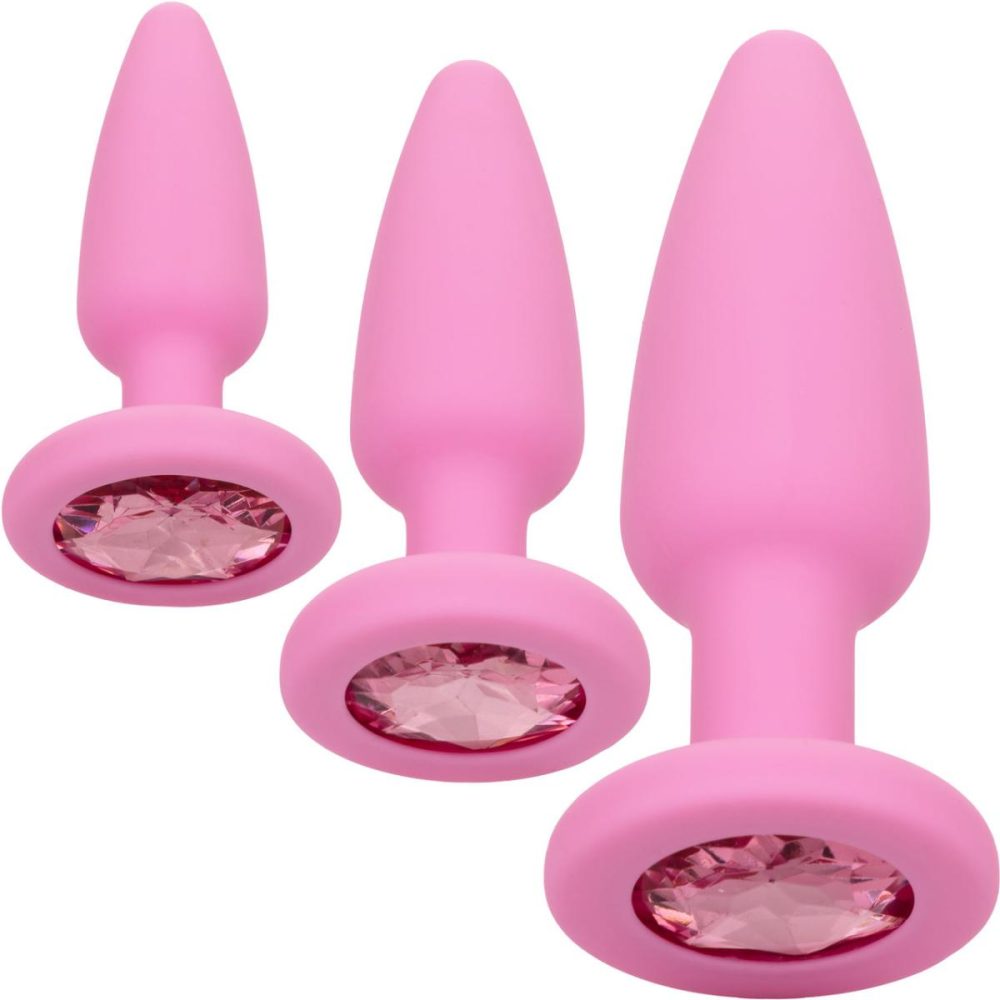 Anal Trainer Kits | First Time Crystal Booty Silicone Anal Trainer Kit With Three Jeweled Plugs by – Pink