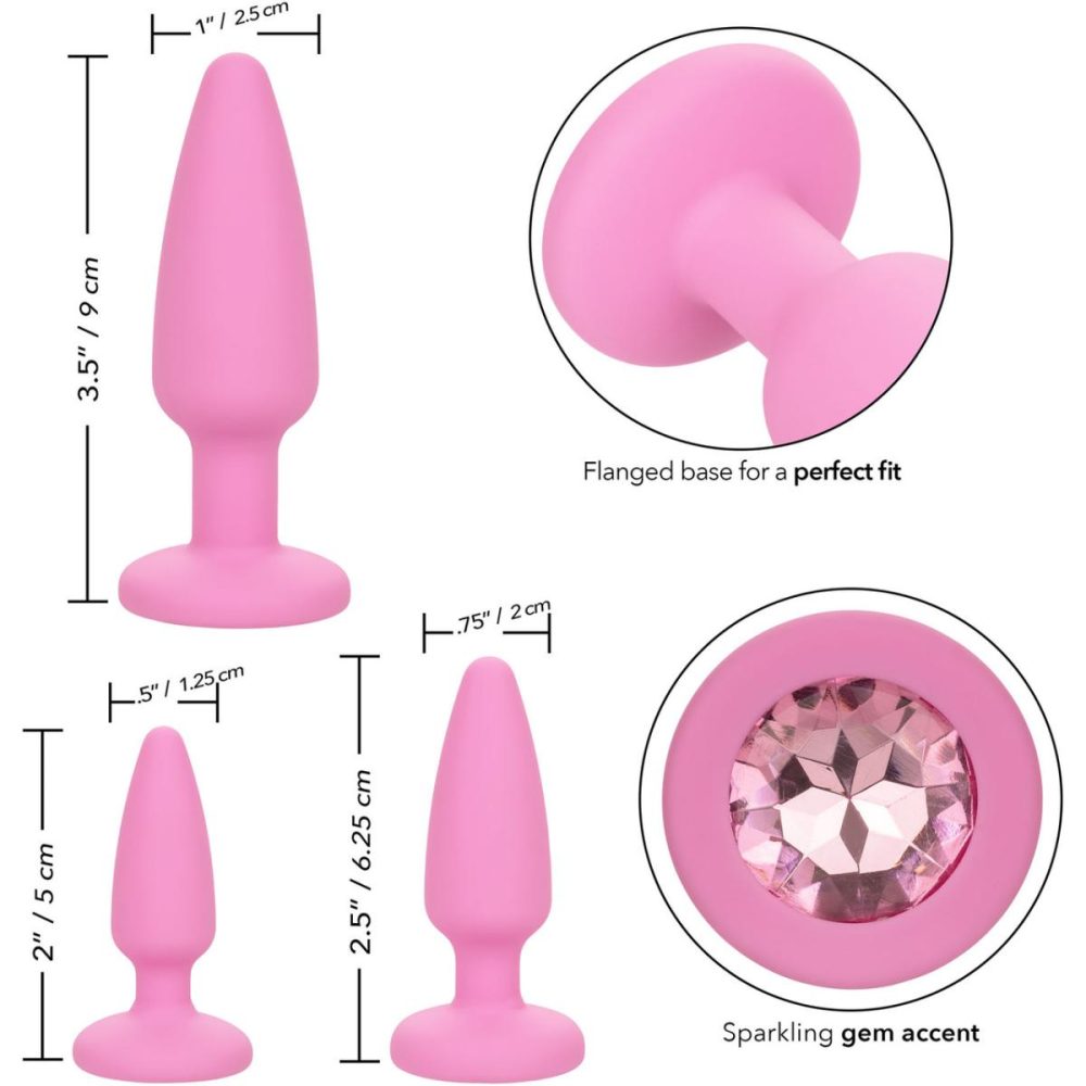 Anal Trainer Kits | First Time Crystal Booty Silicone Anal Trainer Kit With Three Jeweled Plugs by – Pink