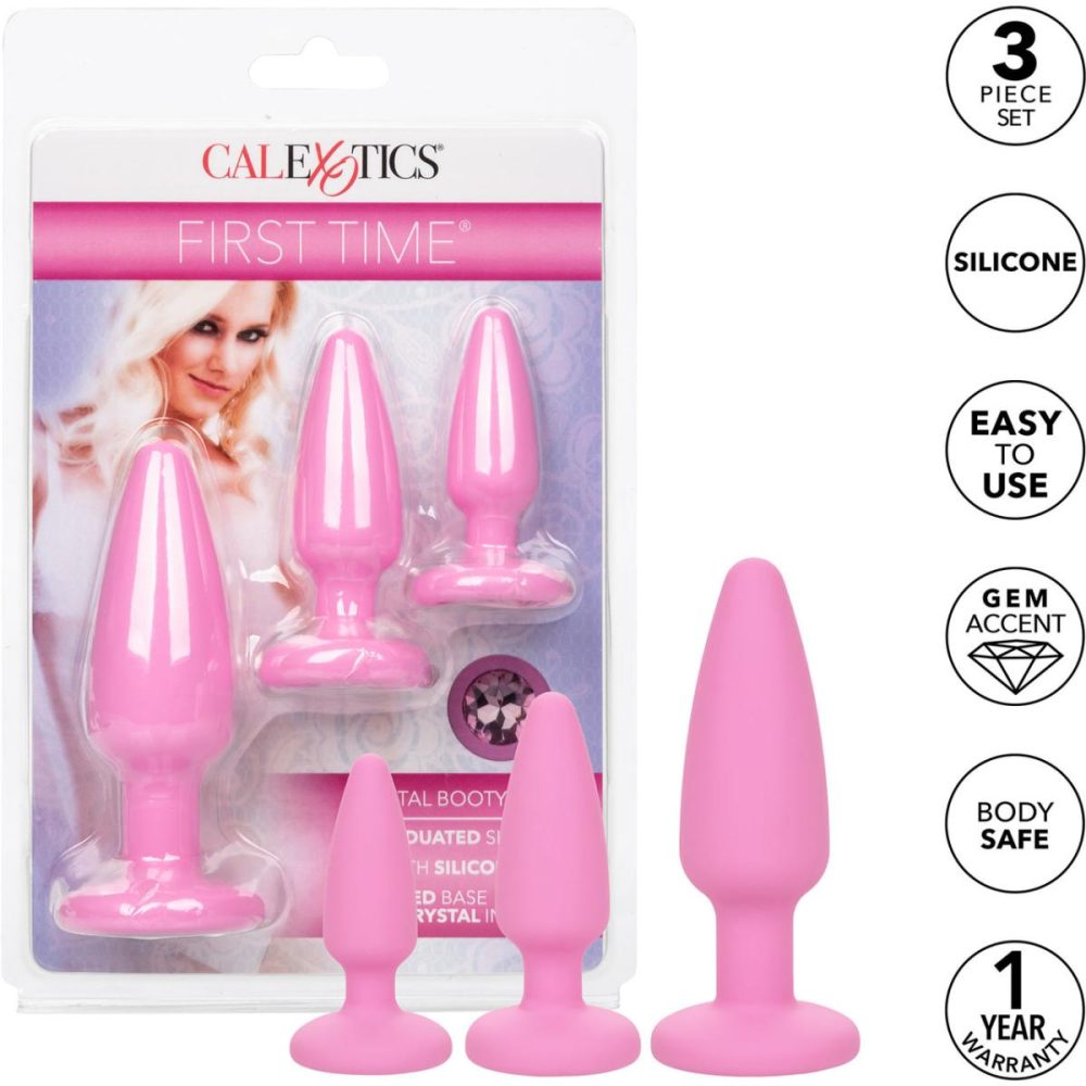 Anal Trainer Kits | First Time Crystal Booty Silicone Anal Trainer Kit With Three Jeweled Plugs by – Pink