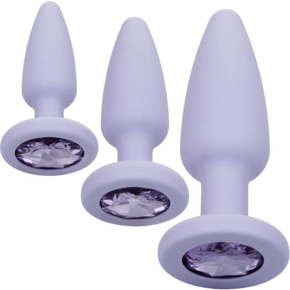 Anal Trainer Kits | First Time Crystal Booty Silicone Anal Trainer Kit With Three Jeweled Plugs by – Purple