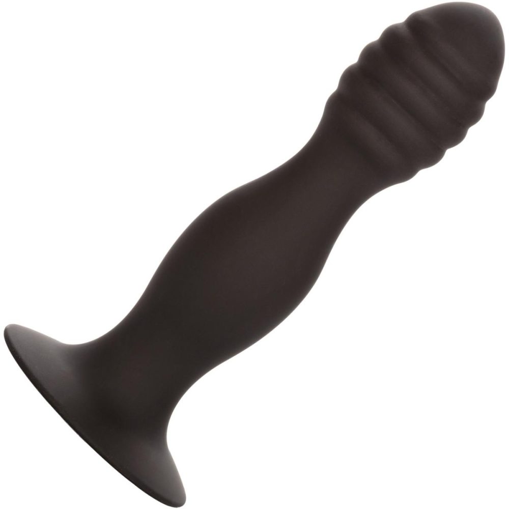 Butt Plugs & Probes | Silicone Ribbed Anal Stud Suction Cup Dildo – Black