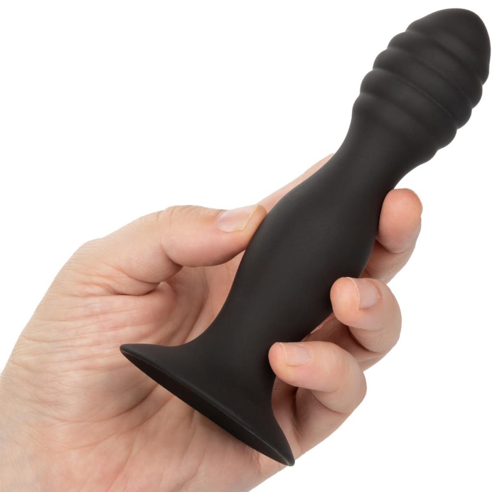 Butt Plugs & Probes | Silicone Ribbed Anal Stud Suction Cup Dildo – Black