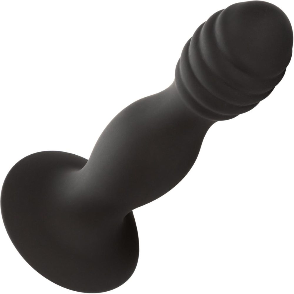 Butt Plugs & Probes | Silicone Ribbed Anal Stud Suction Cup Dildo – Black