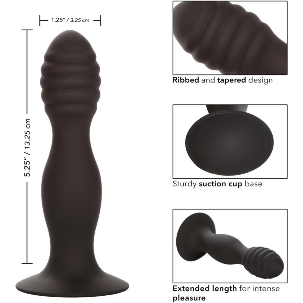 Butt Plugs & Probes | Silicone Ribbed Anal Stud Suction Cup Dildo – Black