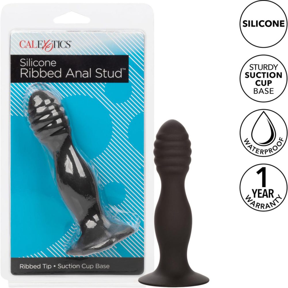 Butt Plugs & Probes | Silicone Ribbed Anal Stud Suction Cup Dildo – Black