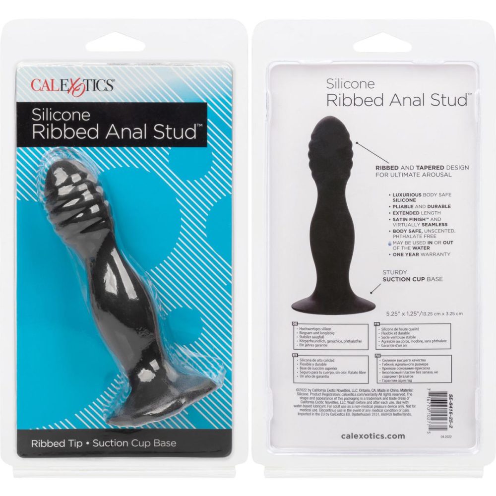 Butt Plugs & Probes | Silicone Ribbed Anal Stud Suction Cup Dildo – Black