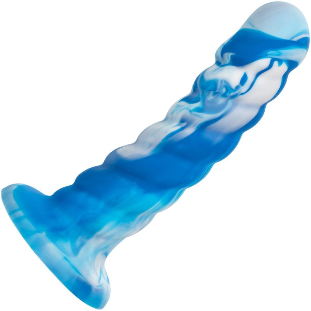 Butt Plugs & Probes | Twisted Love Twisted Ribbed Probe 5.5" Silicone Suction Cup Dildo – Blue & White