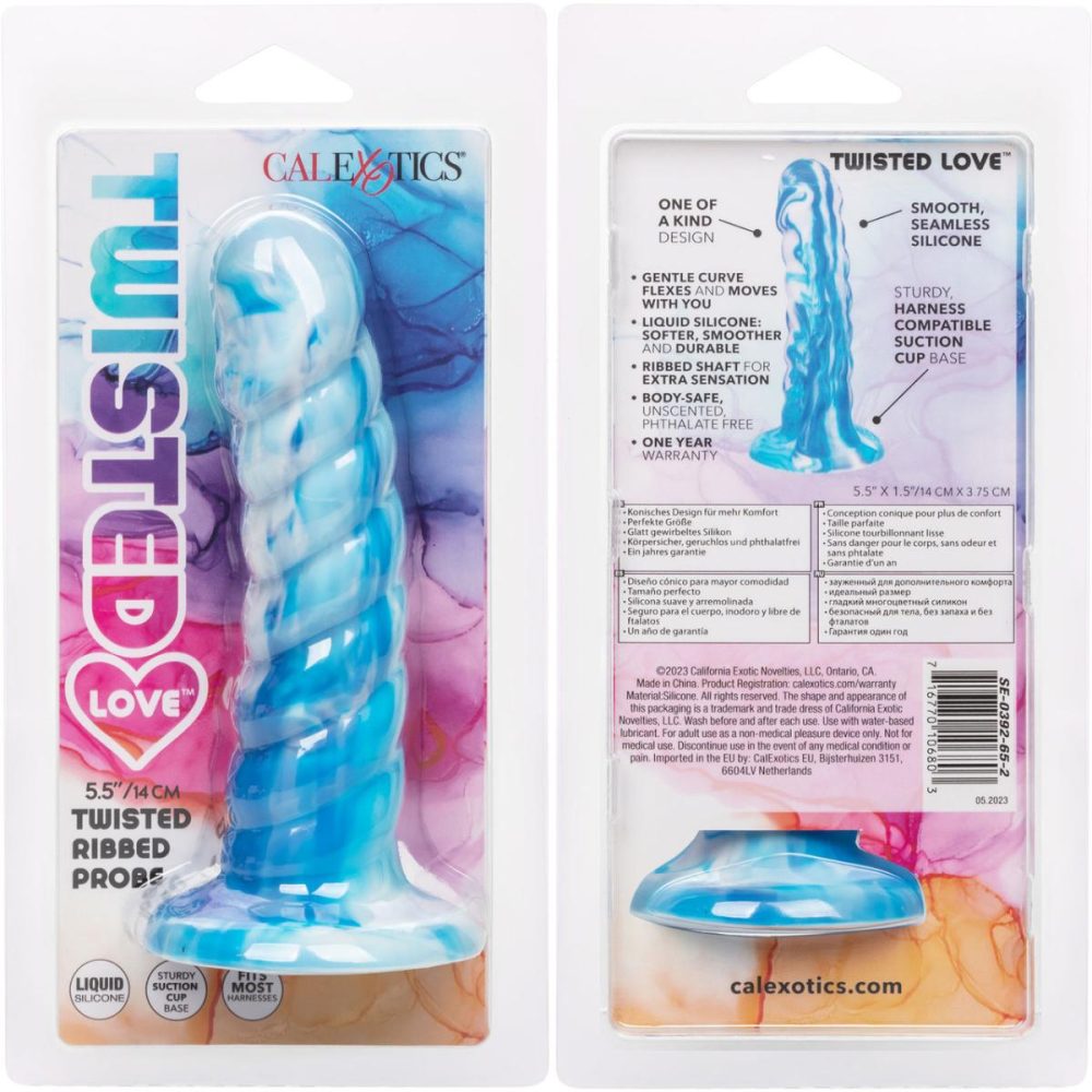 Butt Plugs & Probes | Twisted Love Twisted Ribbed Probe 5.5" Silicone Suction Cup Dildo – Blue & White