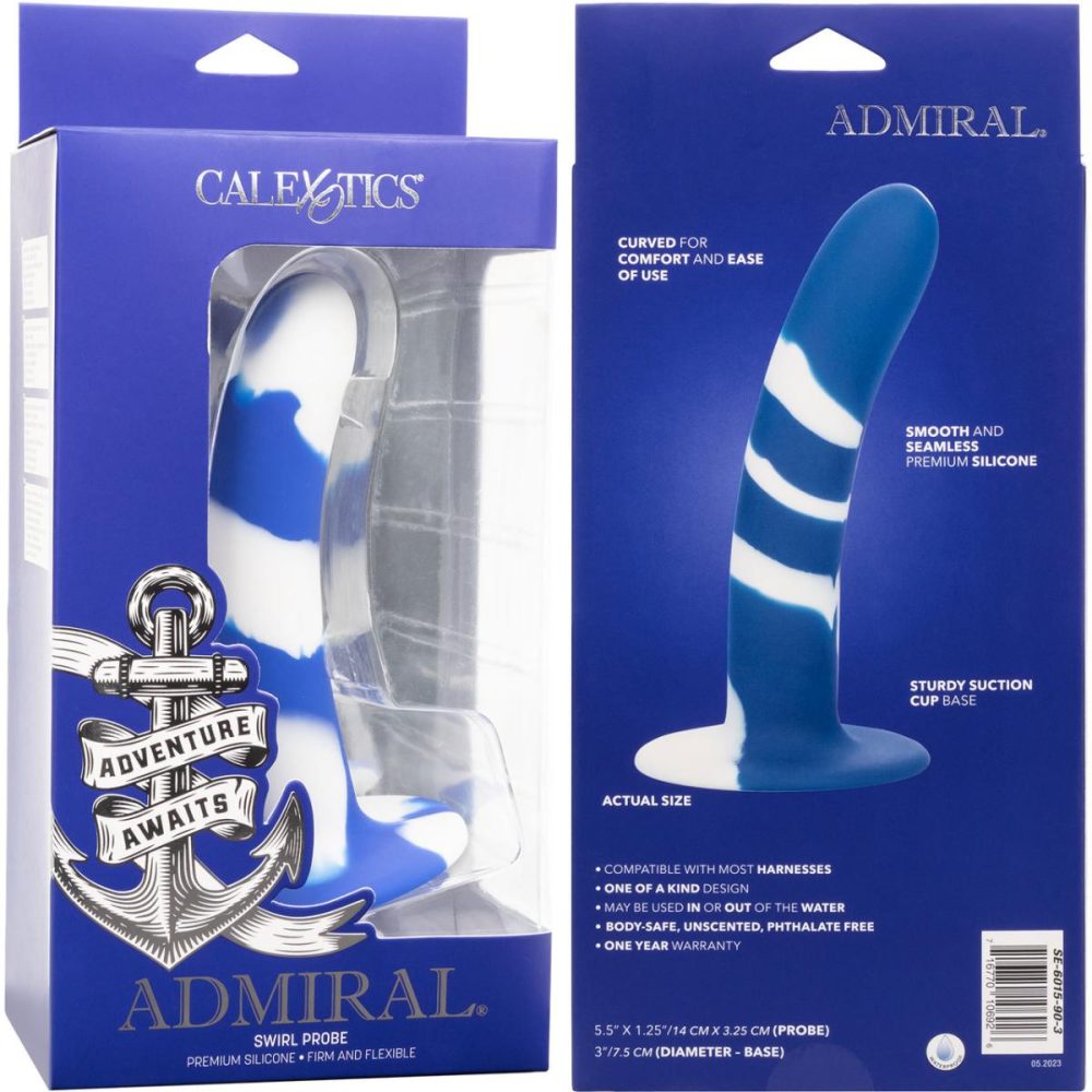 Butt Plugs & Probes | Admiral Swirl Probe 5.5" Silicone Suction Cup Dildo – Blue & White