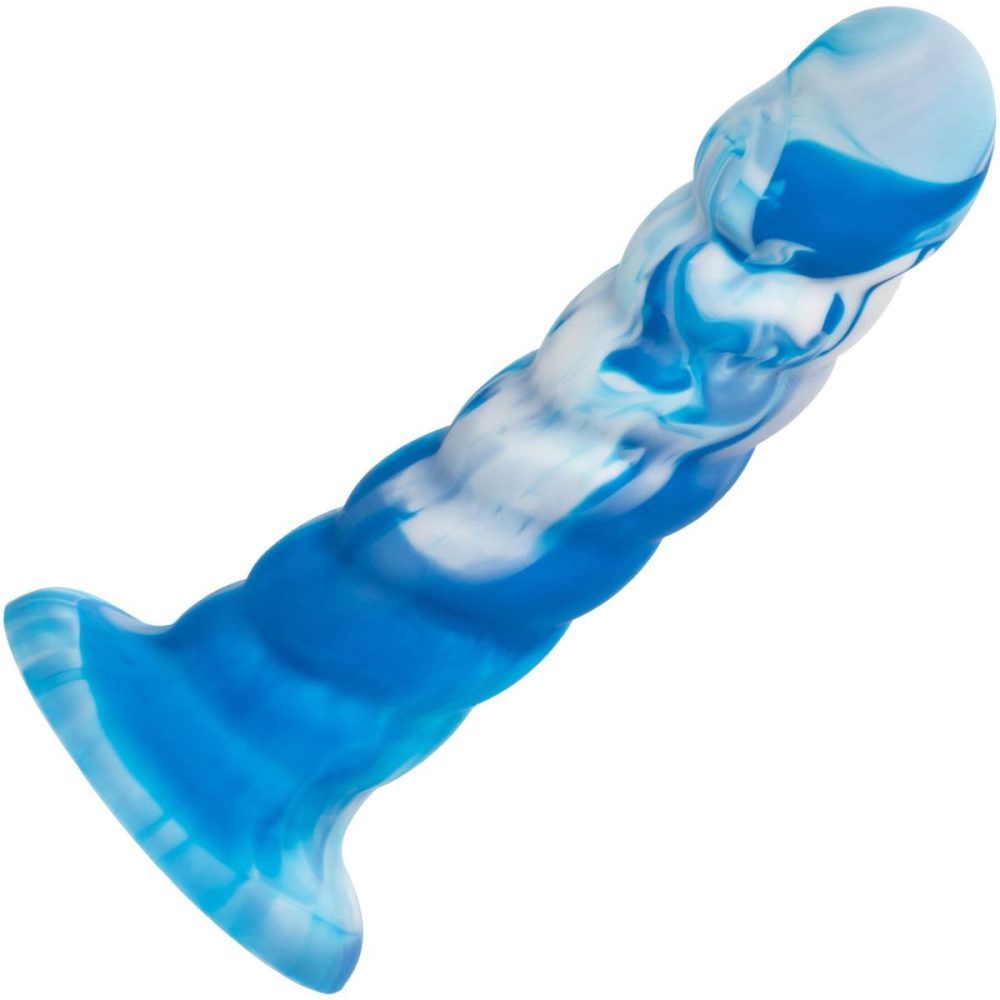 Butt Plugs & Probes | Twisted Love Twisted Ribbed Probe 5.5" Silicone Suction Cup Dildo – Blue & White