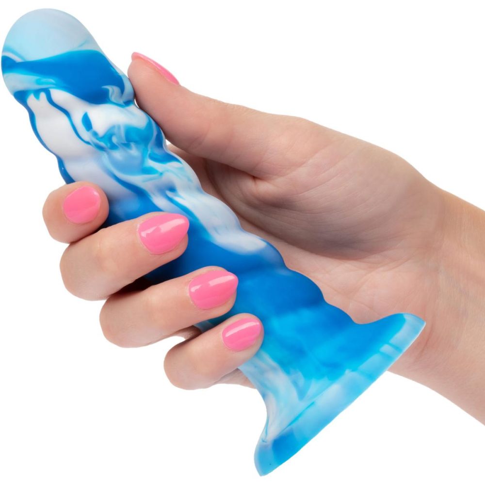 Butt Plugs & Probes | Twisted Love Twisted Ribbed Probe 5.5" Silicone Suction Cup Dildo – Blue & White