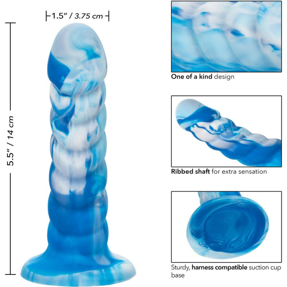 Butt Plugs & Probes | Twisted Love Twisted Ribbed Probe 5.5" Silicone Suction Cup Dildo – Blue & White