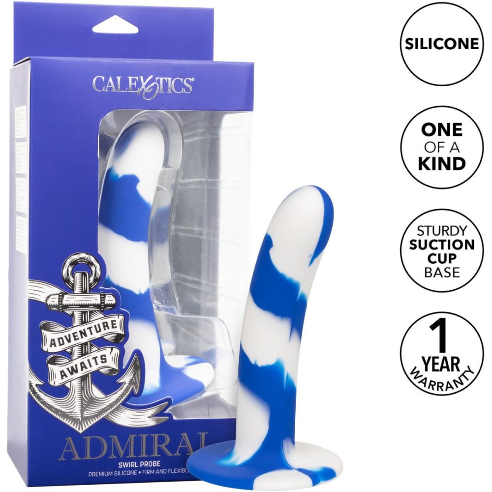 Butt Plugs & Probes | Admiral Swirl Probe 5.5" Silicone Suction Cup Dildo – Blue & White