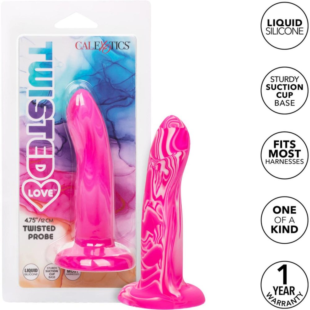 Butt Plugs & Probes | Twisted Love Twisted Probe 4.75" Silicone Suction Cup Dildo – Pink & White