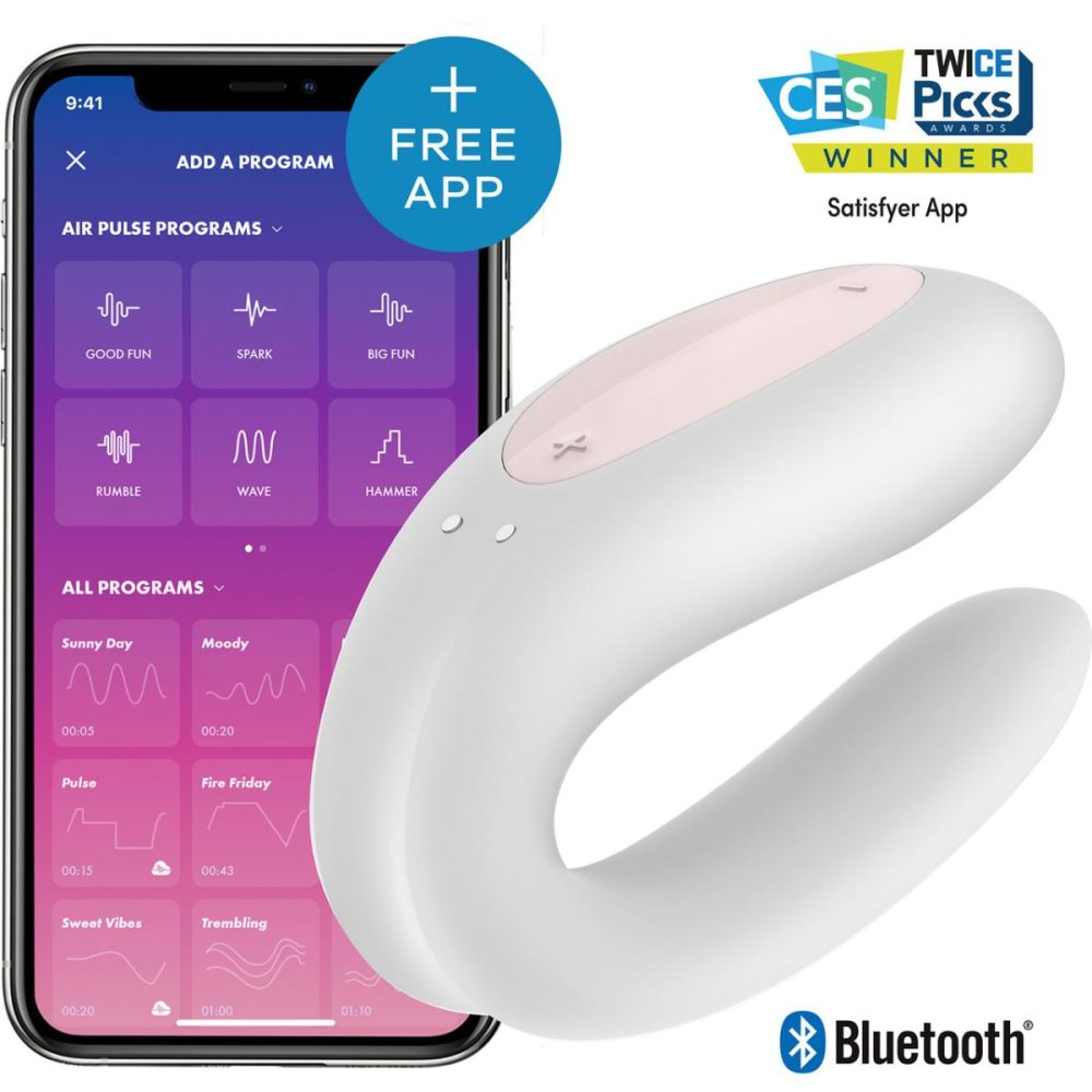 Couples Vibrators | Double Joy Wearable Silicone Dual Stimulation App Enabled Couples Vibrator – White