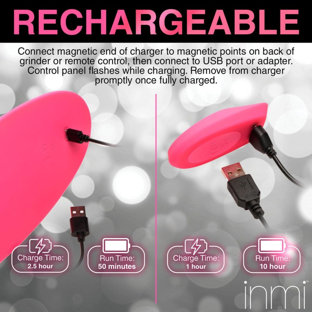 Dildos, Buffers & Grinders | Inmi Spin ‘N’ Grind Rotating & Vibrating Silicone Rechargeable Grinder With Remote – Pink