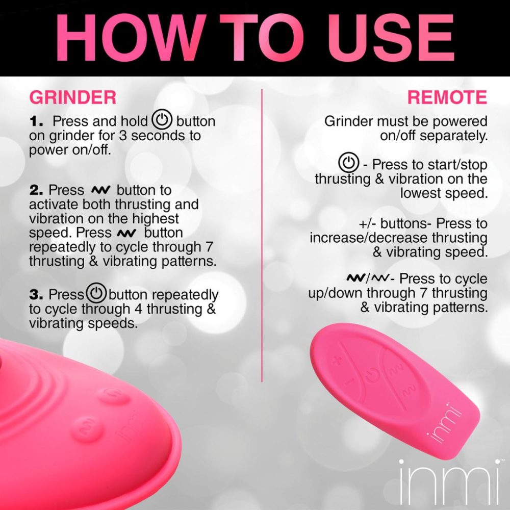 Dildos, Buffers & Grinders | Inmi Spin ‘N’ Grind Rotating & Vibrating Silicone Rechargeable Grinder With Remote – Pink