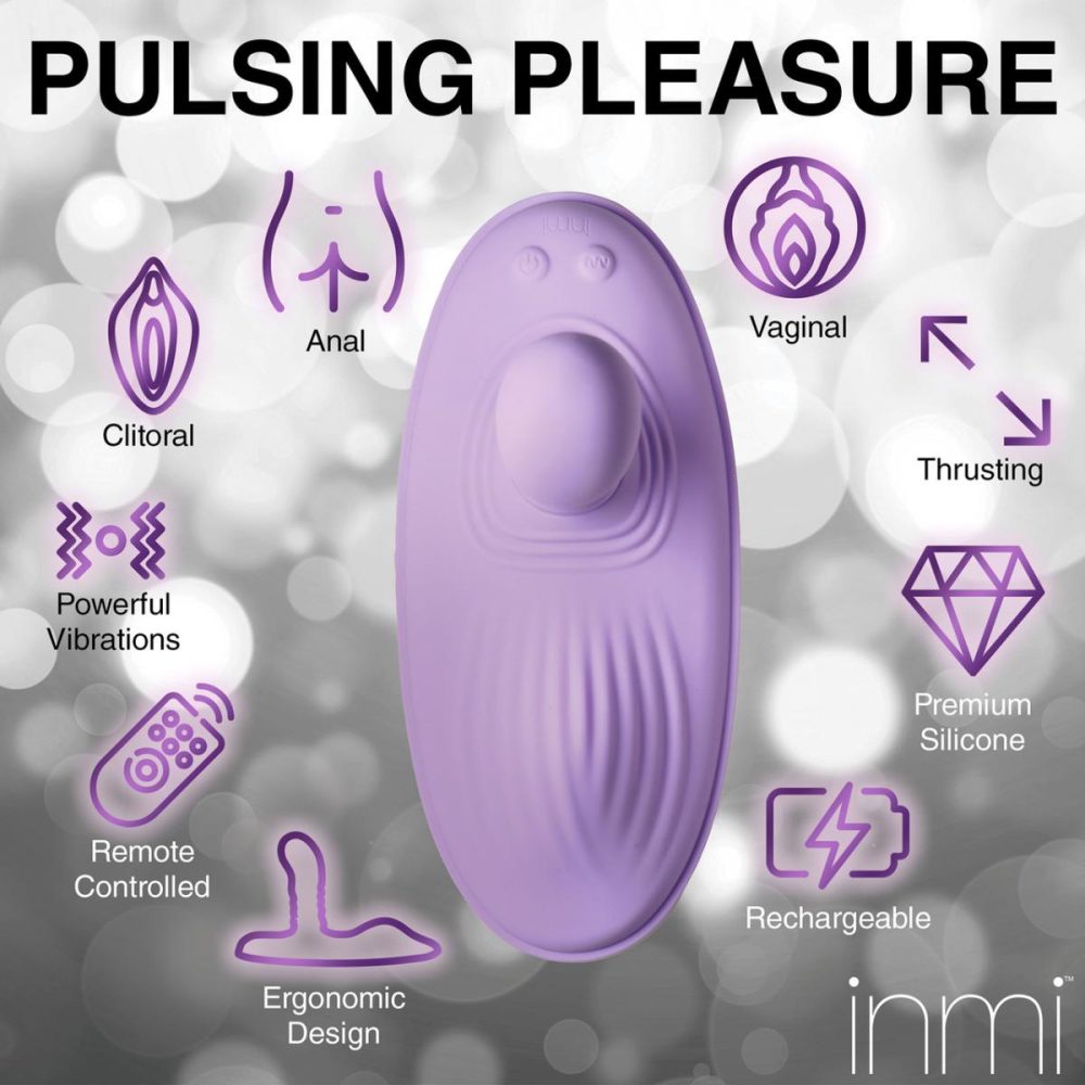 Dildos, Buffers & Grinders | Inmi Thrust ‘N’ Grind Thrusting & Vibrating Silicone Rechargeable Grinder With Remote – Purple