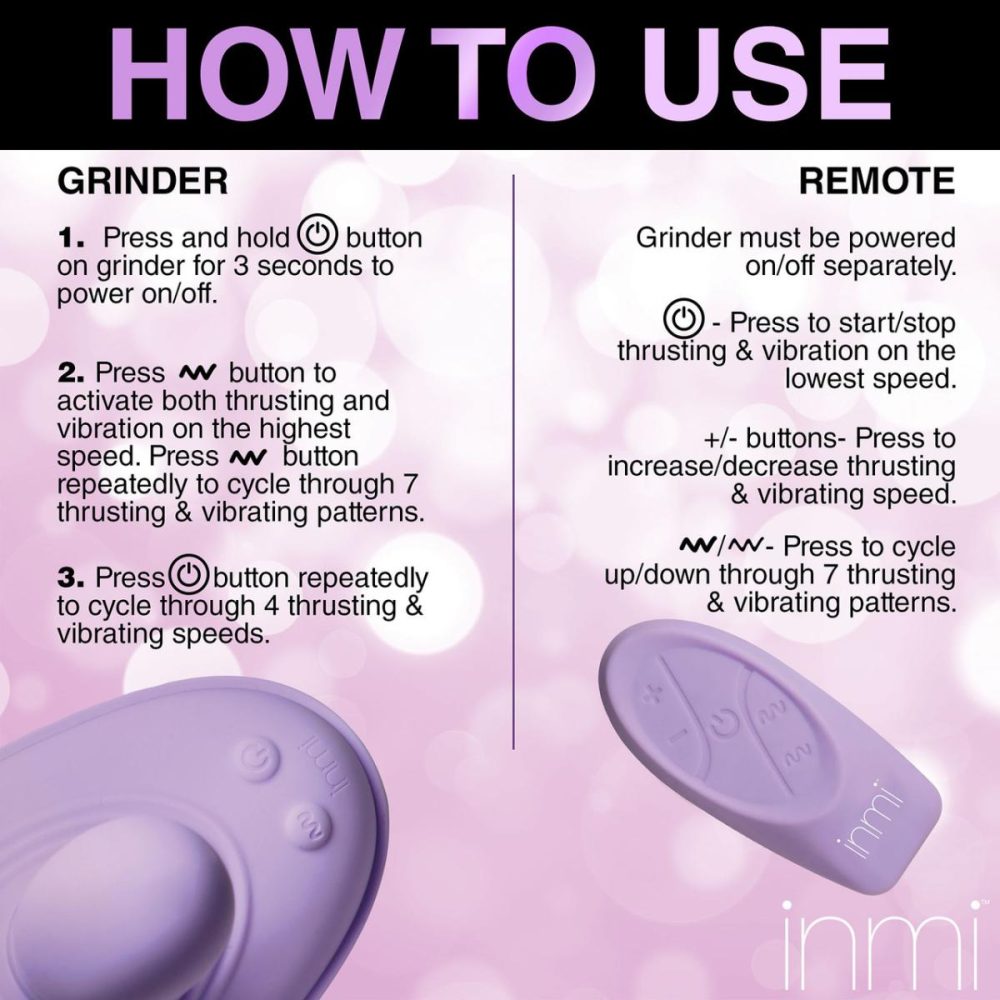 Dildos, Buffers & Grinders | Inmi Thrust ‘N’ Grind Thrusting & Vibrating Silicone Rechargeable Grinder With Remote – Purple