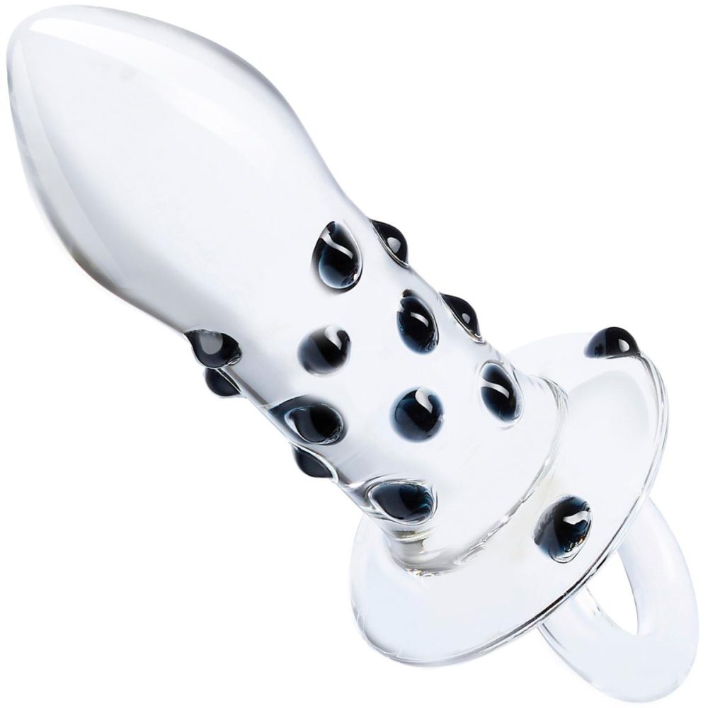 Dildos, Buffers & Grinders | Pacifier Glass Butt Plug – Black & Clear