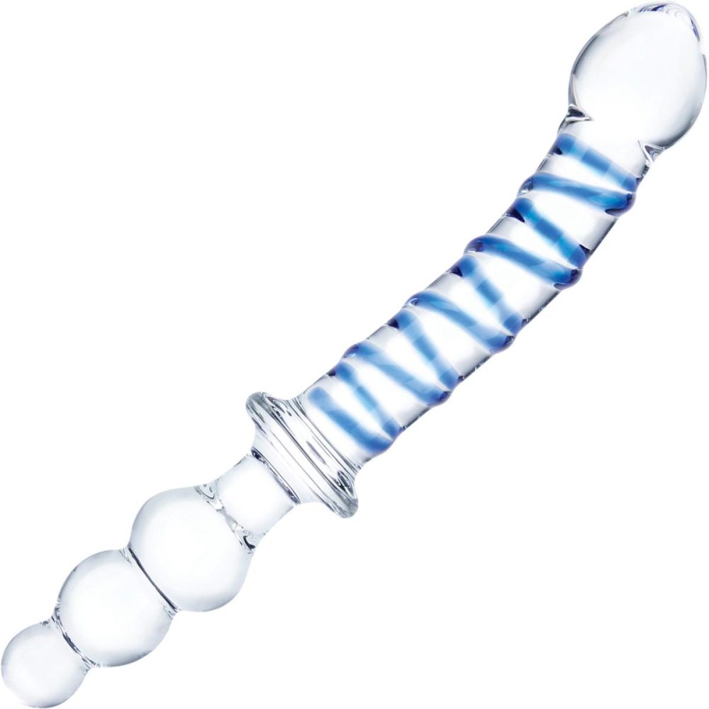 Dildos, Buffers & Grinders | 10" Twister Dual-Ended Glass Dildo – Clear & Blue