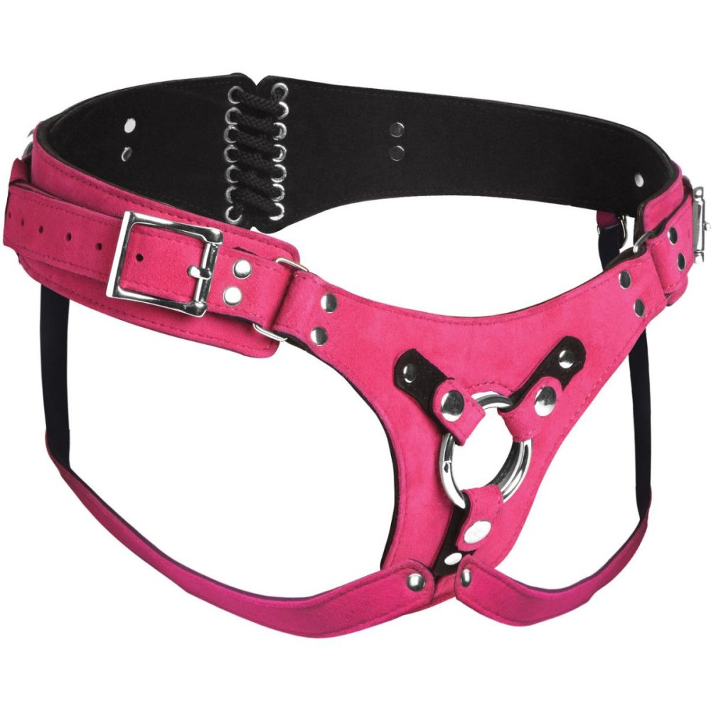 Double Leg Strap | Bodice Deluxe Leather Corset Strap On Harness – Pink