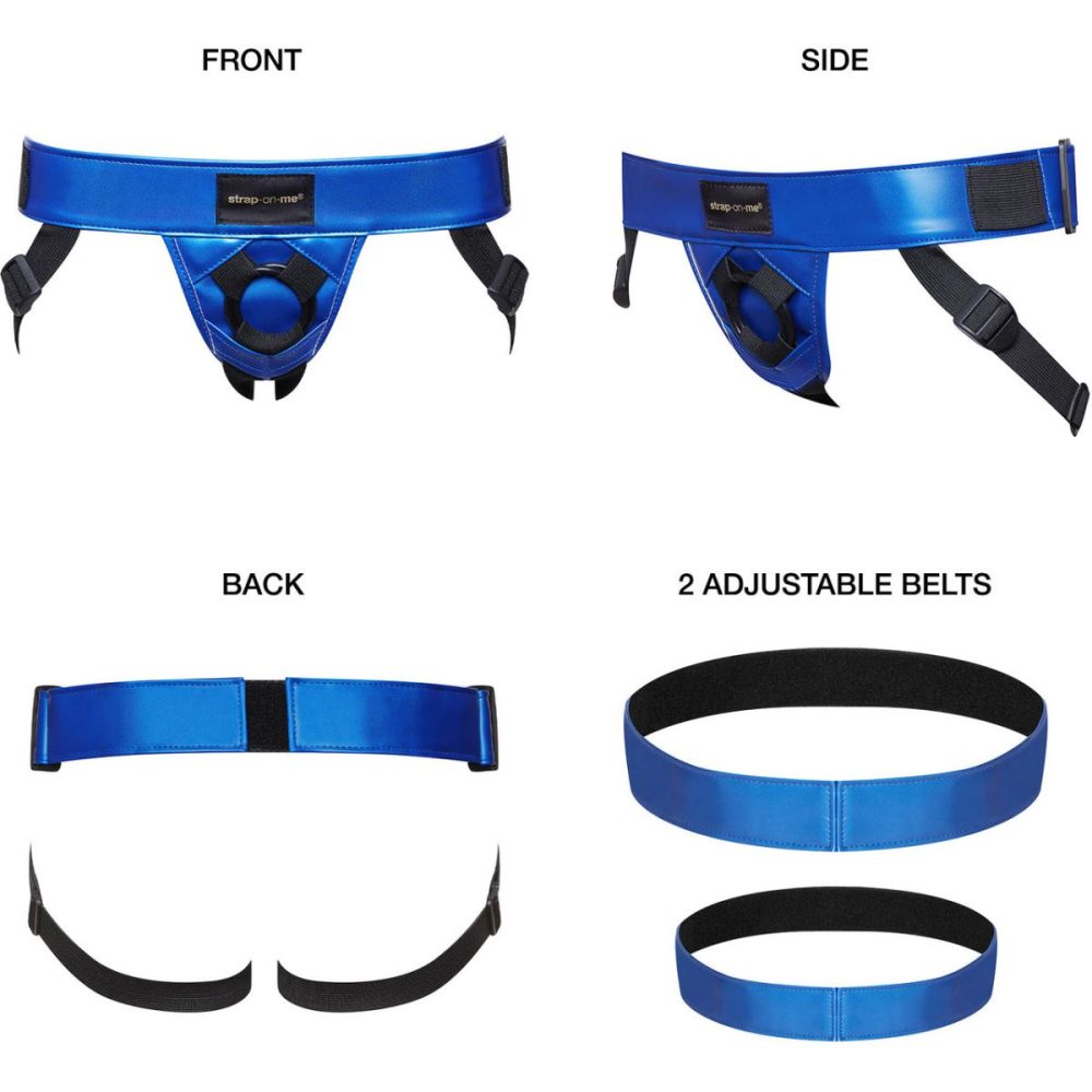 Double Leg Strap | Strap-on-Me Curious Leatherette Harness – Metallic Blue