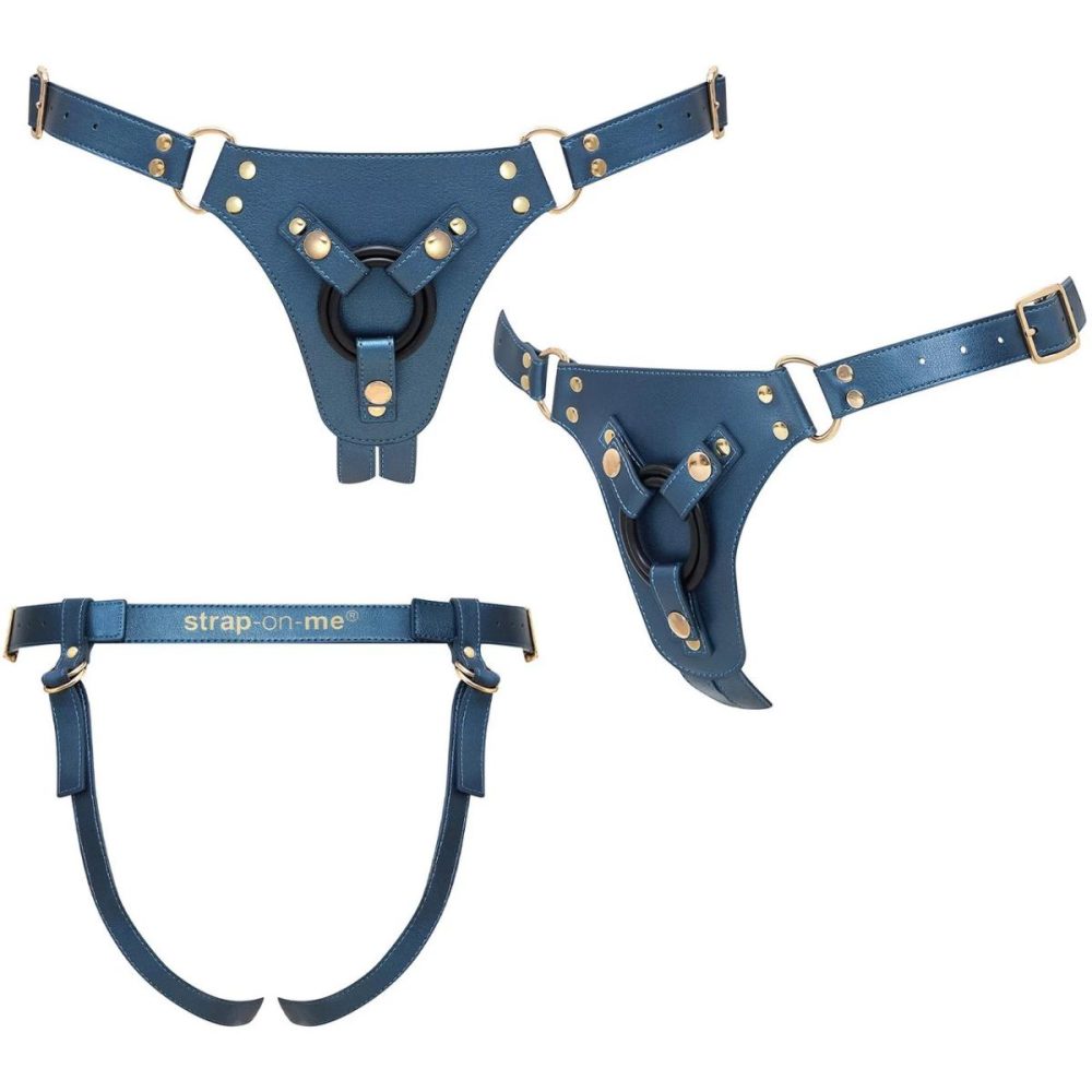 Double Leg Strap | Strap-on-Me Generous Leatherette Harness – One Size, Metallic Blue