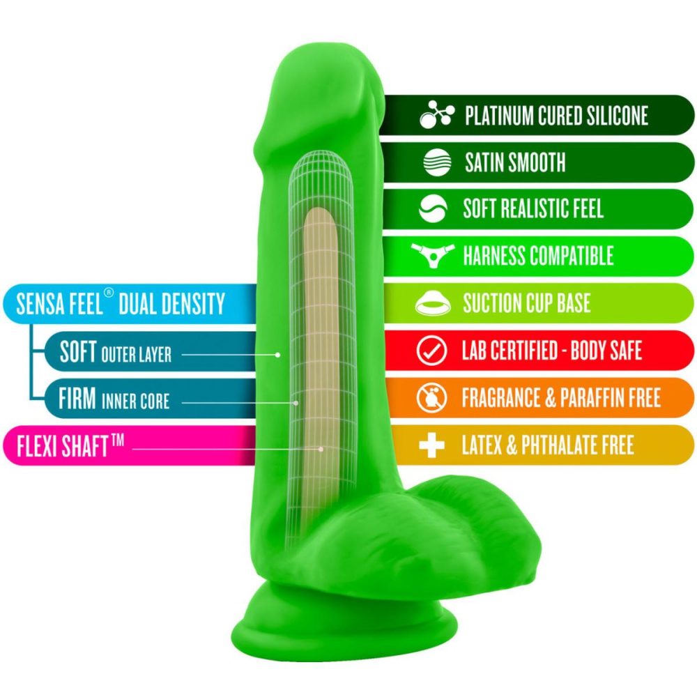 Dual Density Dildos | Neo Elite 6 Inch Dual Density Realistic Silicone Dildo With Balls by – Neon Green