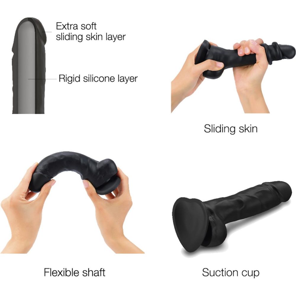 Dual Density Dildos | Strap-on-Me Sliding Skin Dual Density Silicone Suction Cup Realistic Dildo – Large Black