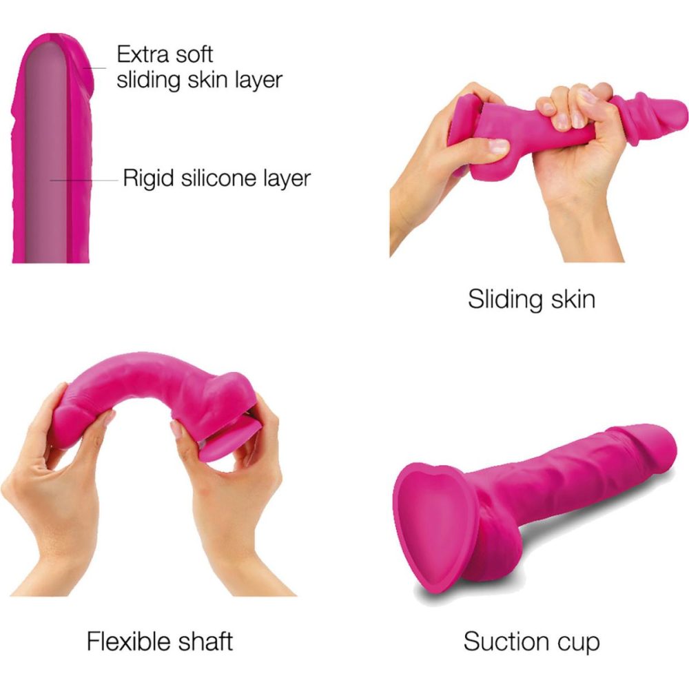 Dual Density Dildos | Strap-on-Me Sliding Skin Dual Density Silicone Suction Cup Realistic Dildo – Large Fuchsia