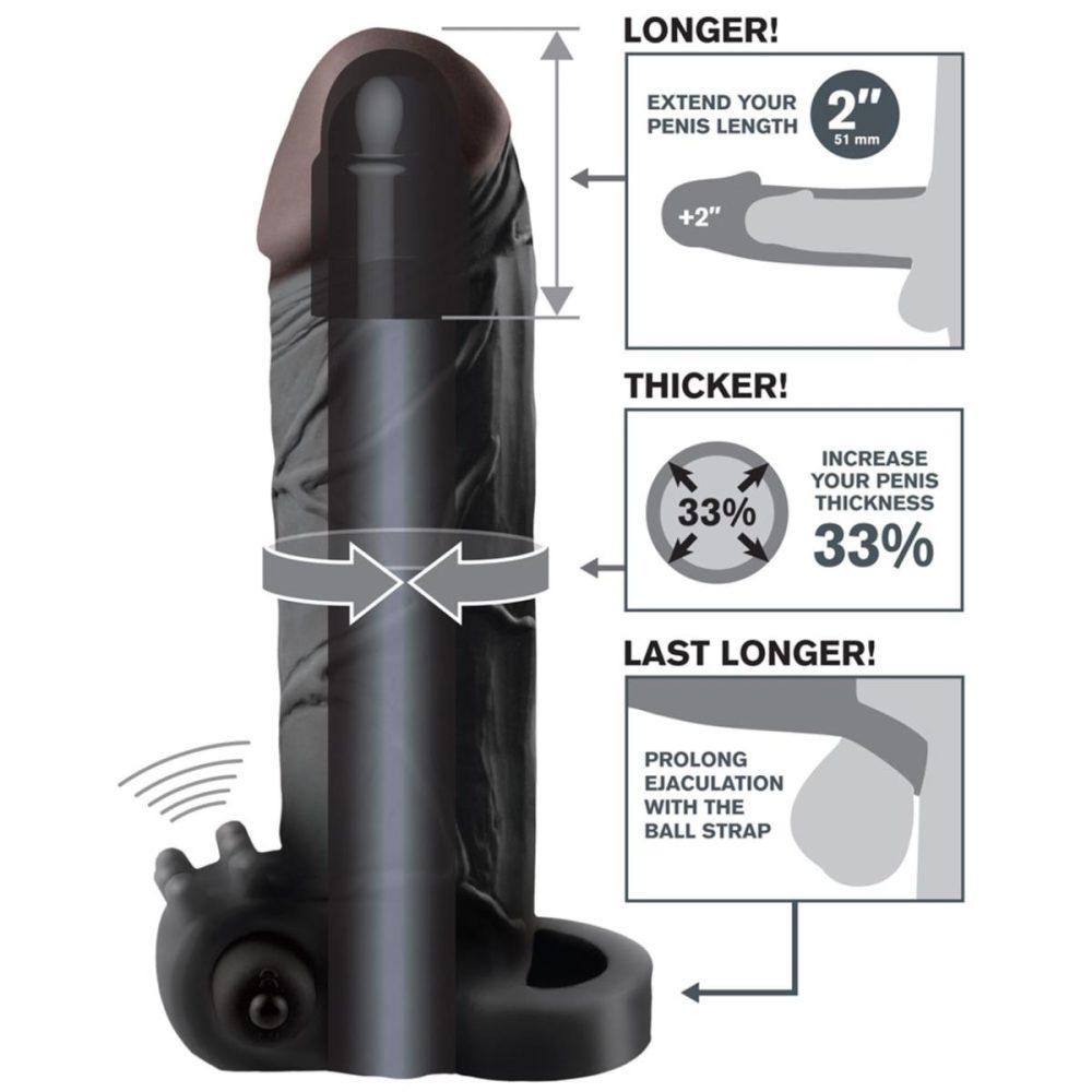 Extensions & Girth Enhancers | Fantasy X-tensions Vibrating Real Feel 2" Penis Extension with Ball Strap – Black