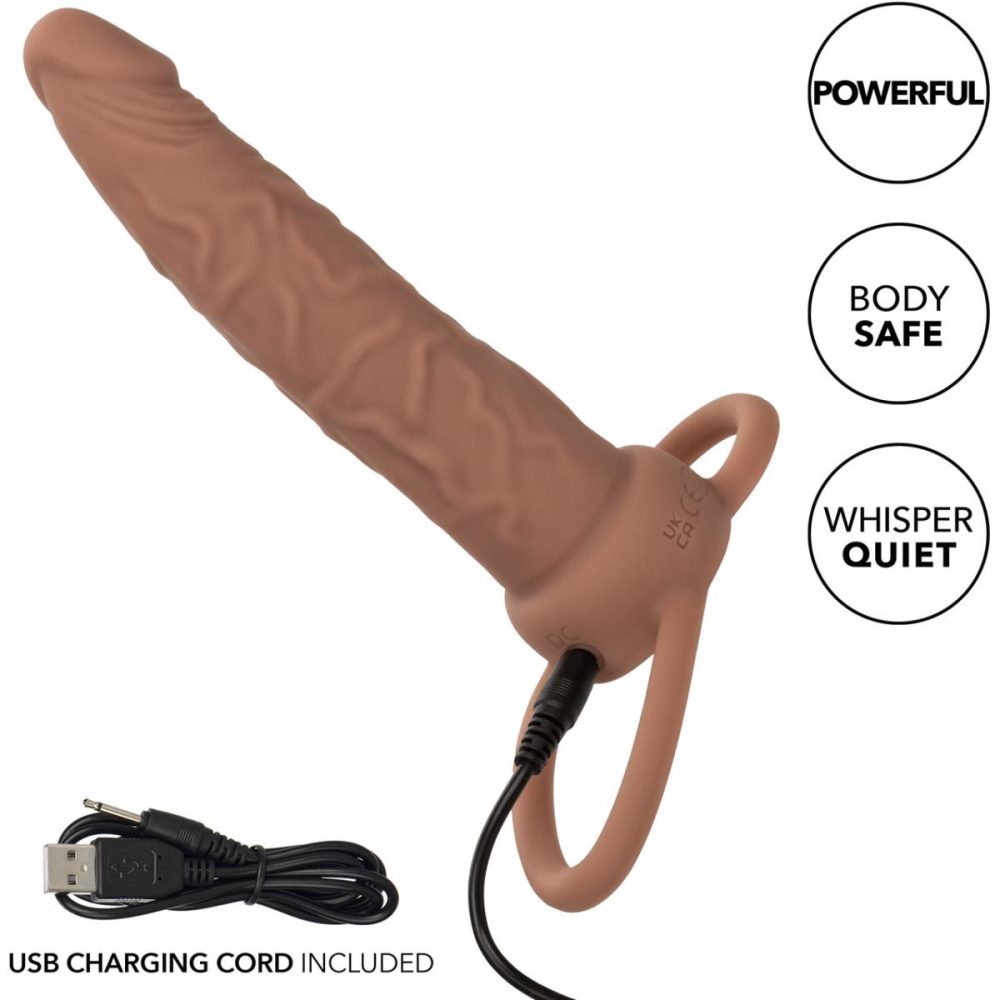 Extensions & Girth Enhancers | Performance Maxx Rechargeable Vibrating 5.5" Silicone Dual Penetrator – Chocolate