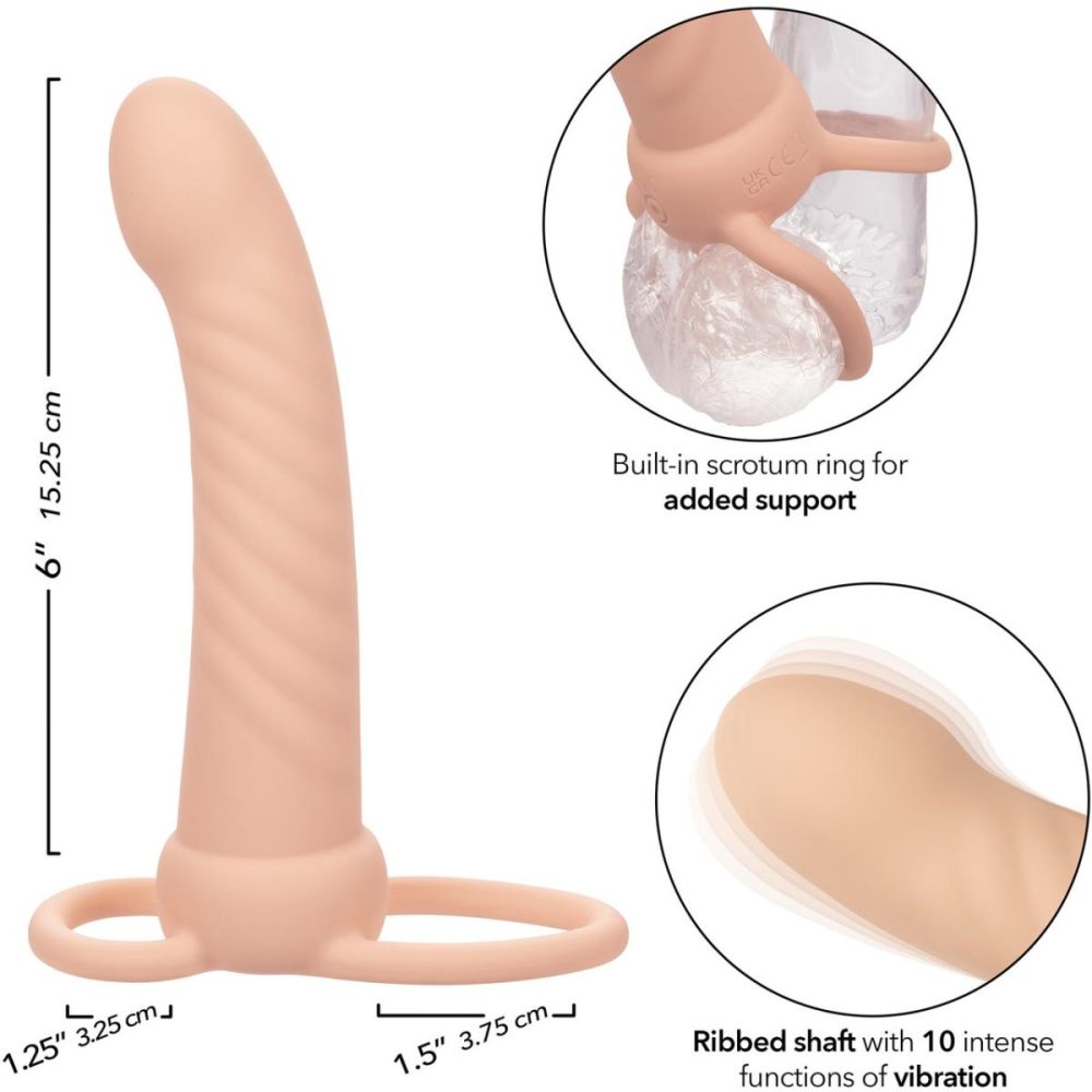 Extensions & Girth Enhancers | Performance Maxx Rechargeable Ribbed Vibrating 6" Silicone Dual Penetrator – Vanilla