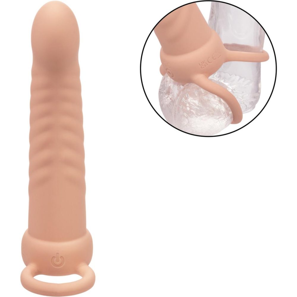 Extensions & Girth Enhancers | Performance Maxx Rechargeable Ribbed Vibrating 6" Silicone Dual Penetrator – Vanilla