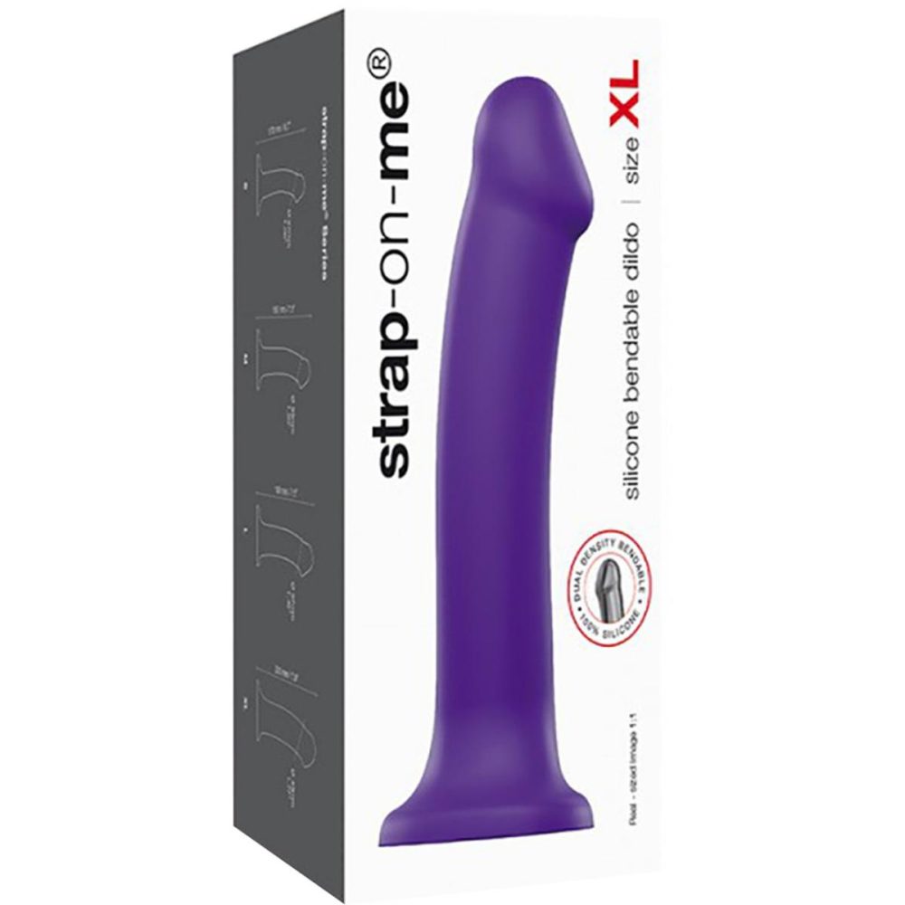 G-Spot Dildos | Strap-on-Me Bendable Dual Density Silicone Suction Cup Dildo – XL Purple