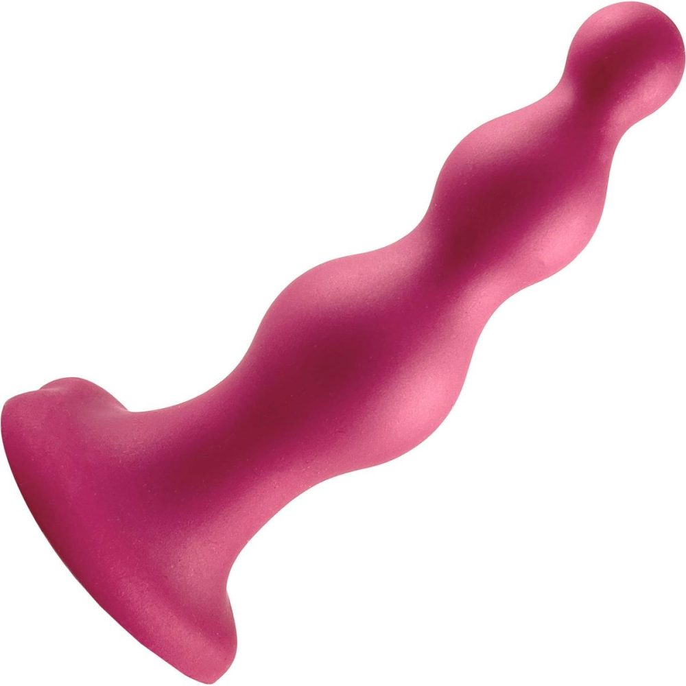 G-Spot Dildos | Strap-on-Me Hybrid Collection Beads Silicone Suction Cup Dildo – S Metallic Raspberry Pink