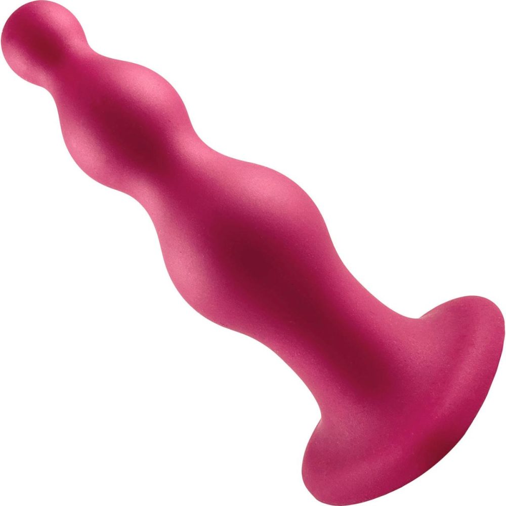 G-Spot Dildos | Strap-on-Me Hybrid Collection Beads Silicone Suction Cup Dildo – S Metallic Raspberry Pink